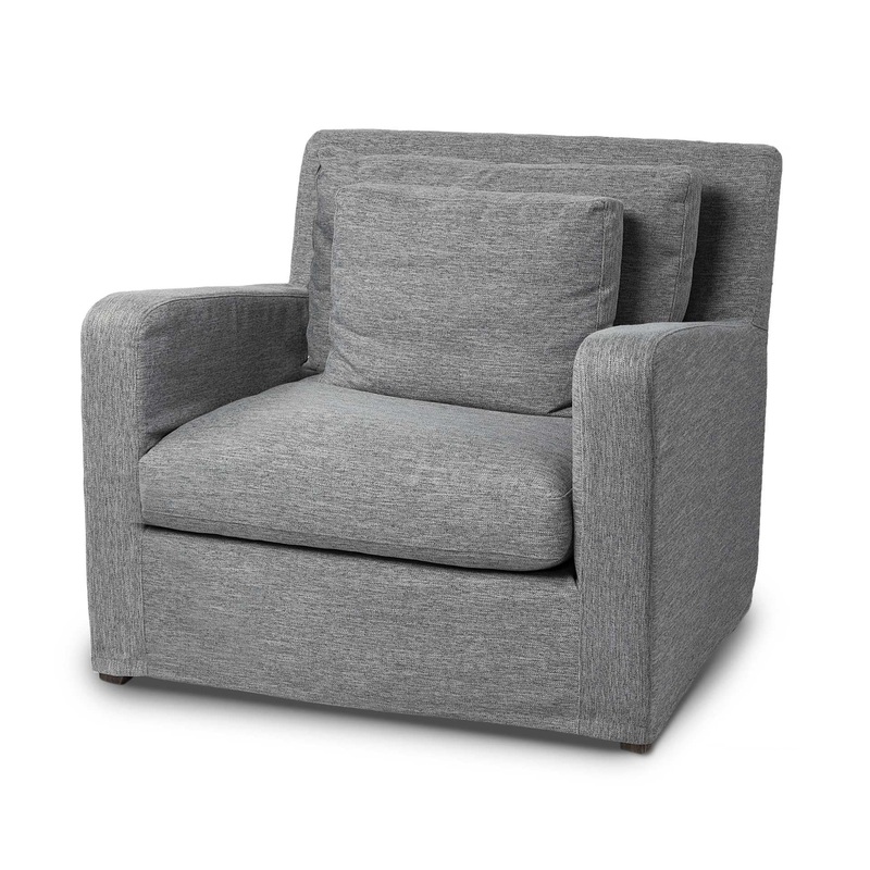 38" Gray And Wood Brown Linen Arm Chair By Homeroots