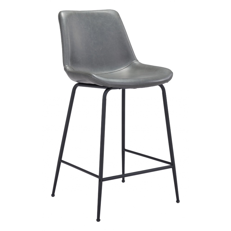 39" Gray And Black Steel Low Back Counter Height Bar Chair With Footrest By Homeroots