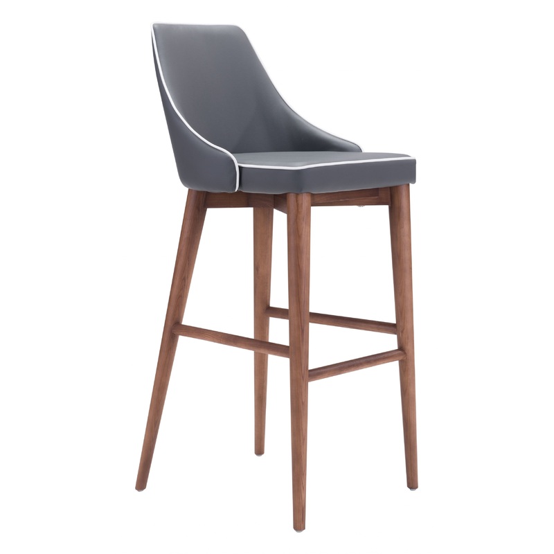 41" Gray And Brown Solid Wood Low Back Bar Height Chair With Footrest By Homeroots