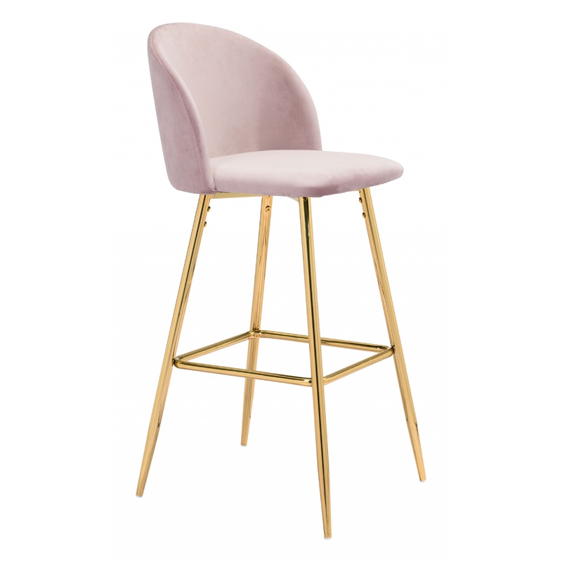 41" Pink And Gold Steel Low Back Bar Height Chair With Footrest By Homeroots
