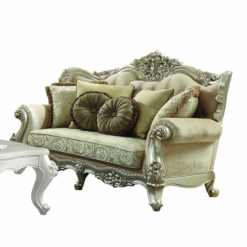 41" X 72" X 49" Fabric Champagne Upholstery Wood Legtrim Loveseat W5 Pillows By Homeroots