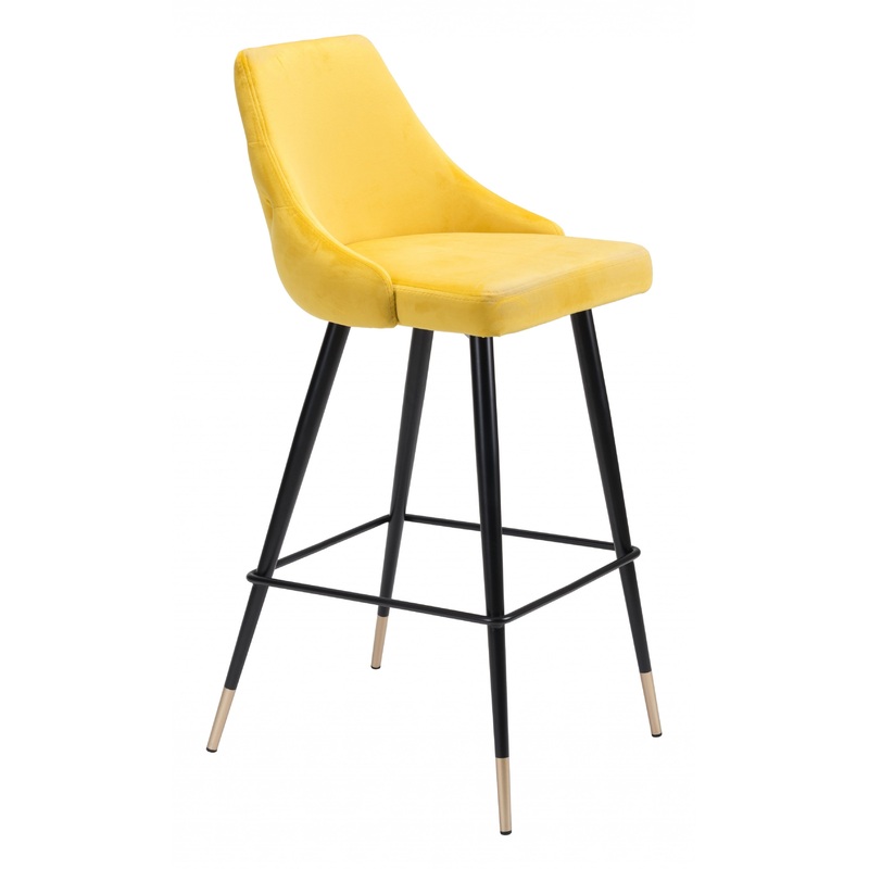 41" Yellow And Black Steel Low Back Bar Height Chair With Footrest By Homeroots
