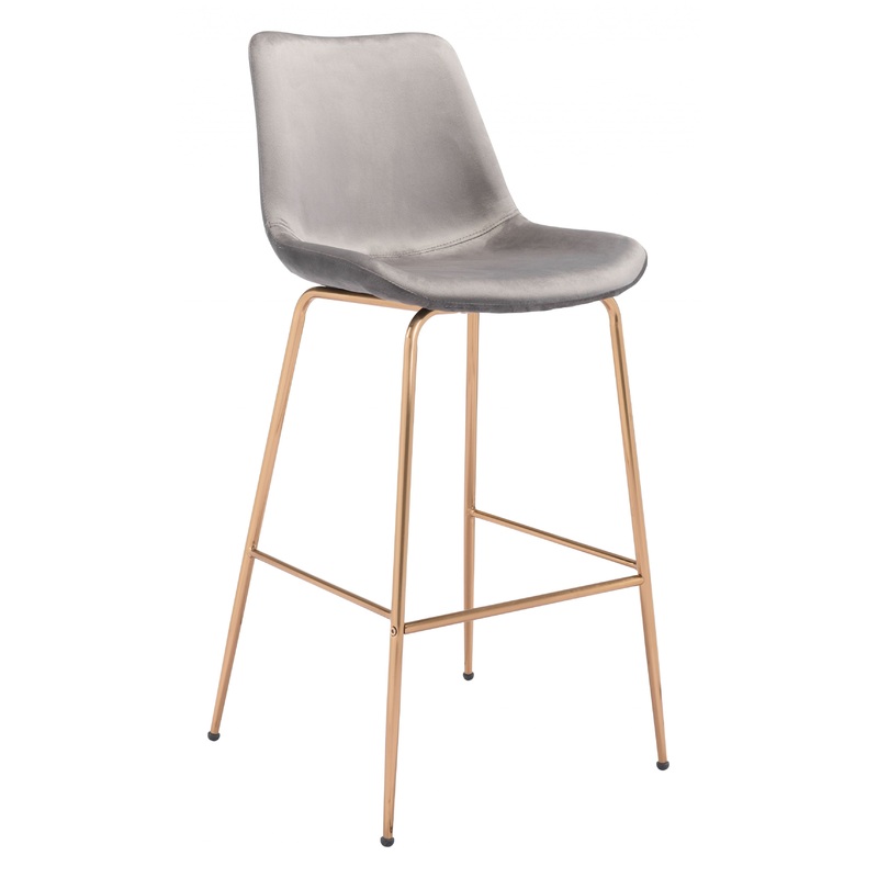 43" Gray Copper Steel Low Back Bar Height Chair With Footrest By Homeroots