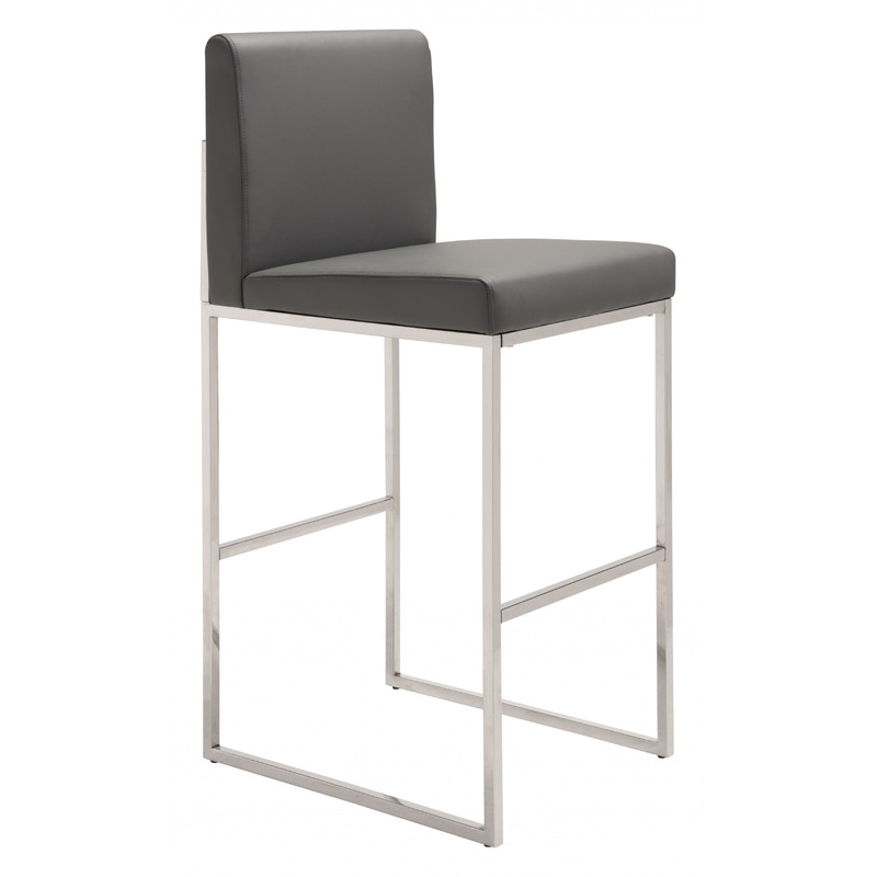 43" Gray Faux Leather And Chrome Low Back Bar Height Chair With Footrest By Homeroots