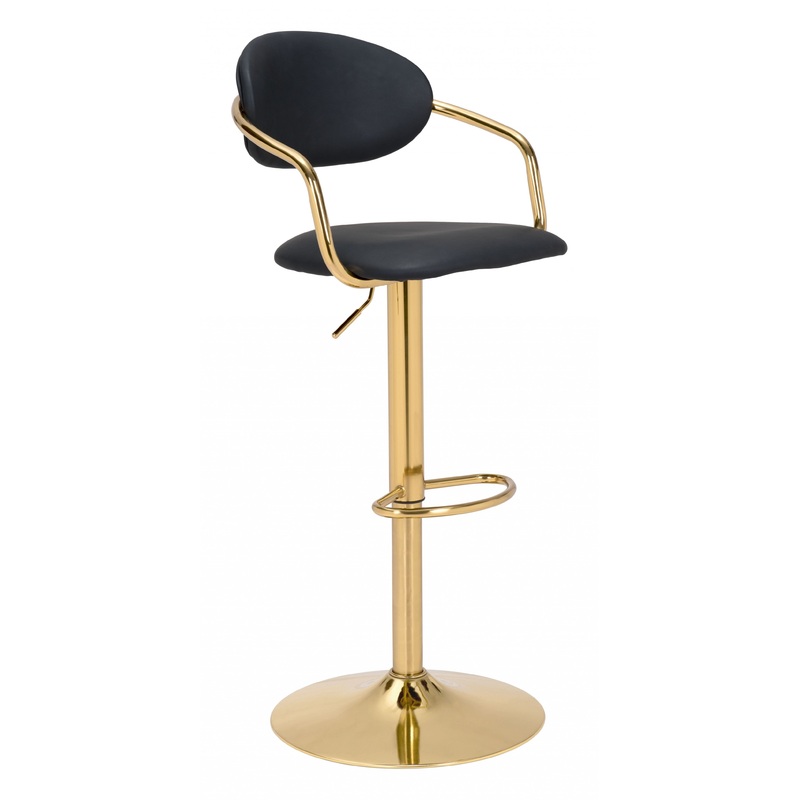 44" Black And Gold Steel Swivel Low Back Counter Height Bar Chair With Footrest By Homeroots