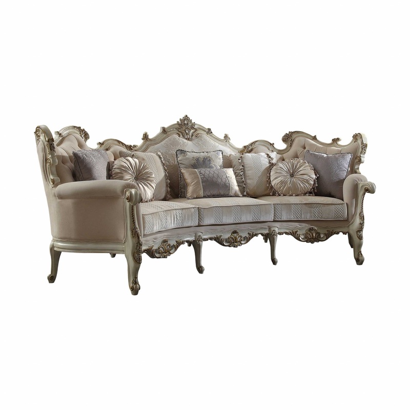 52" X 113" X 46" Fabric Antique Pearl Upholstery Poly Resin Sofa W8 Pillows By Homeroots