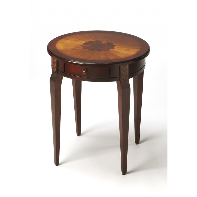 Cherry With Maple Inlay Round Accent Table By Homeroots