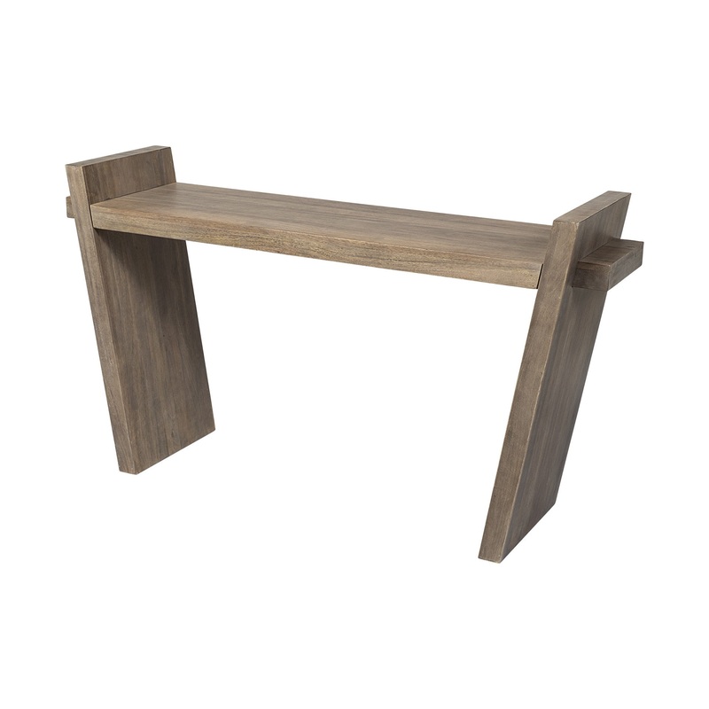 Medium Brown Solid Mango Wood Finish Console Table With Slanted Base Design By Homeroots