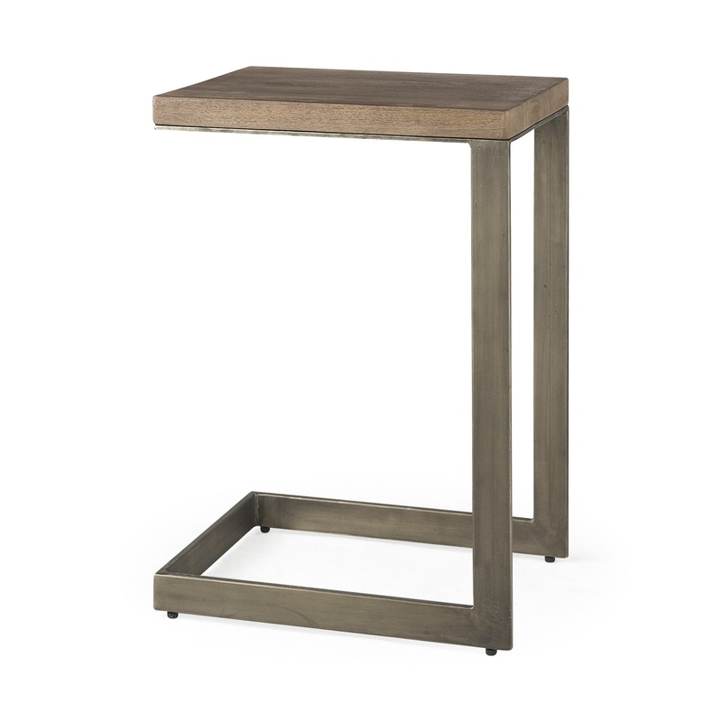 Modern Light Wash And Nickel C Shape Tv Table By Homeroots
