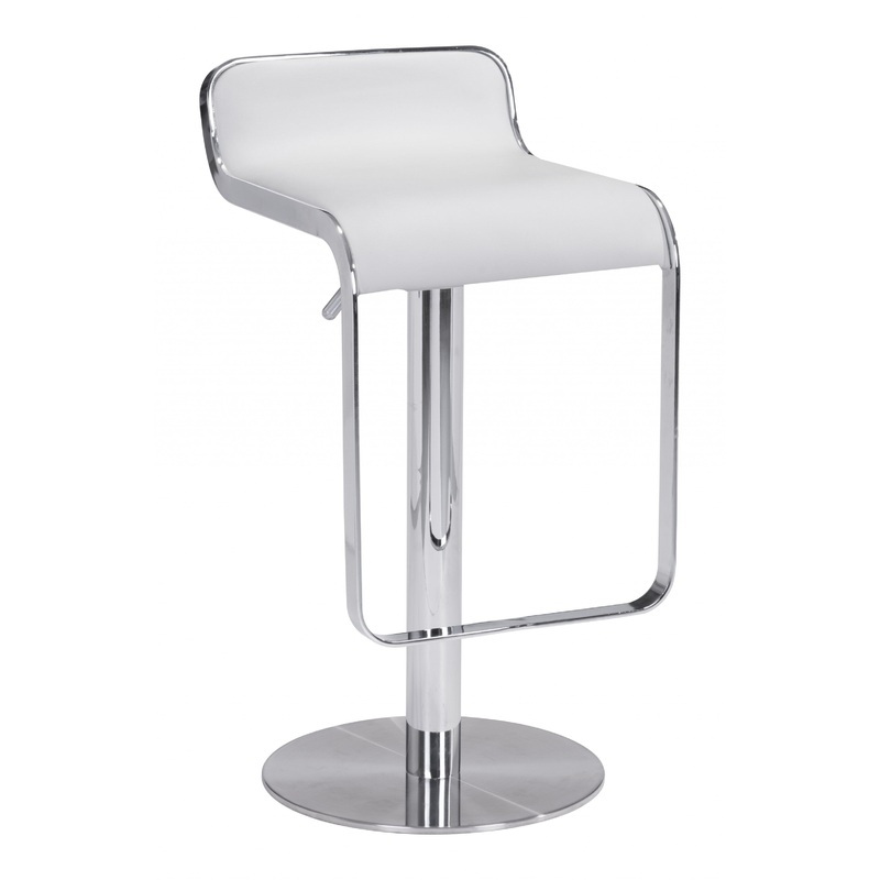Modern White Faux Leather and Chrome Adjustable Pedestal Barstool By Homeroots
