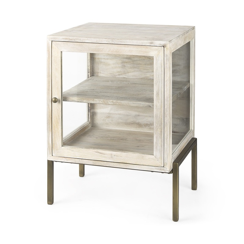 Rustic Weathered White And Gold Shadowbox Cabinet By Homeroots