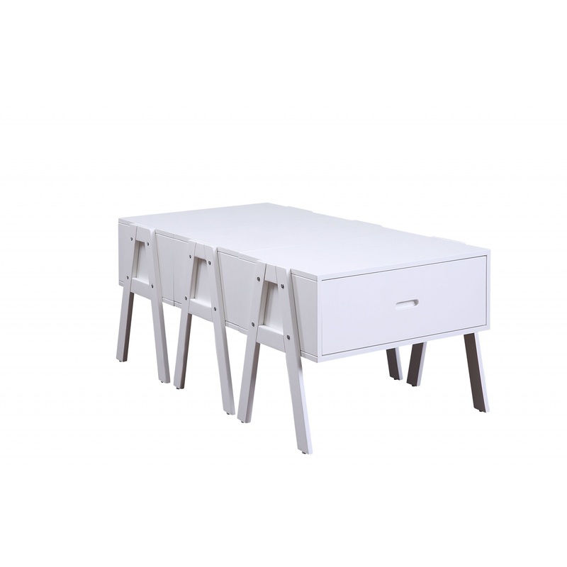 Sleek White Rectangular Convertible Coffee Table By Homeroots