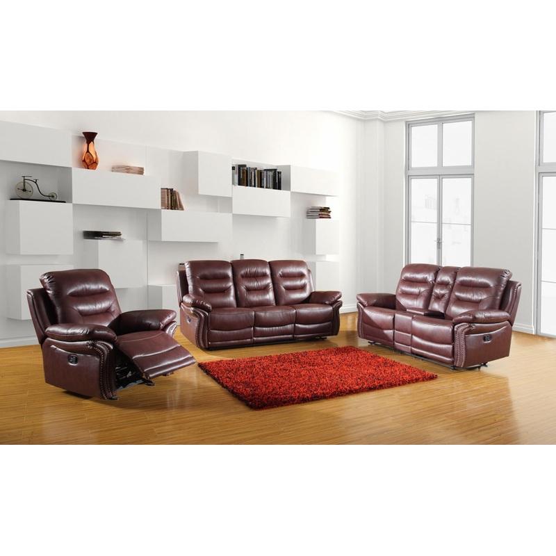 Three Piece Burgundy Leather Match Six Person Seating Set By Homeroots