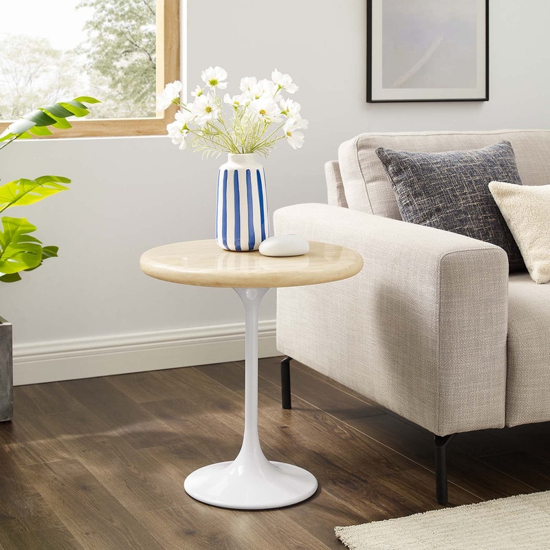 Lippa 20" Round Artificial Travertine  Side Table By Modway - EEI-6745