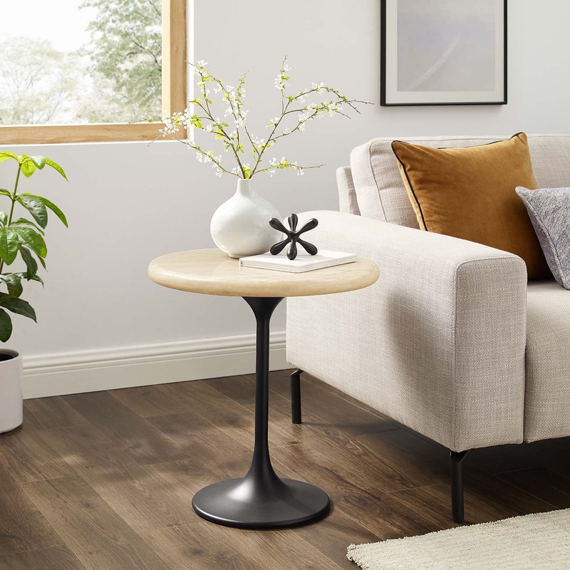 Lippa 20" Round Artificial Travertine  Side Table By Modway - EEI-6747