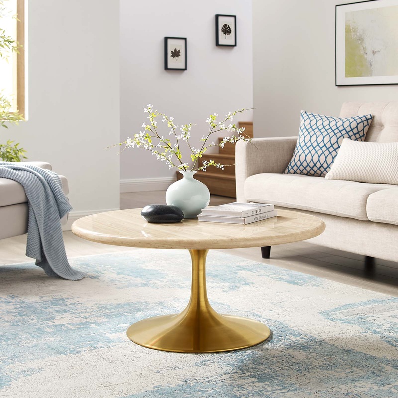 Lippa 36 Round Artificial Travertine  Coffee Table By Modway - EEI-6753