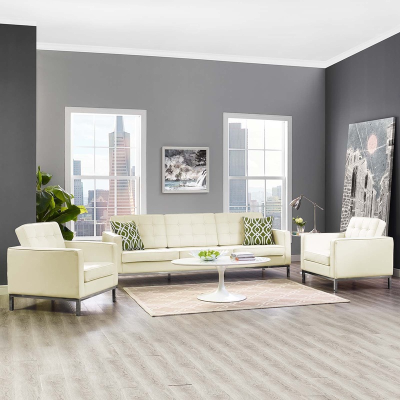 Loft 3 Piece Leather Sofa and Armchair Set By Modway - EEI-3102
