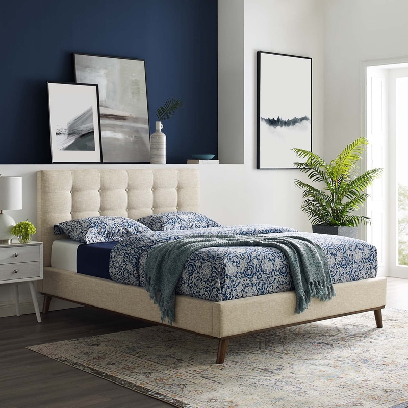 McKenzie Queen Biscuit Tufted Upholstered Fabric Platform Bed By Modway - MOD-6005