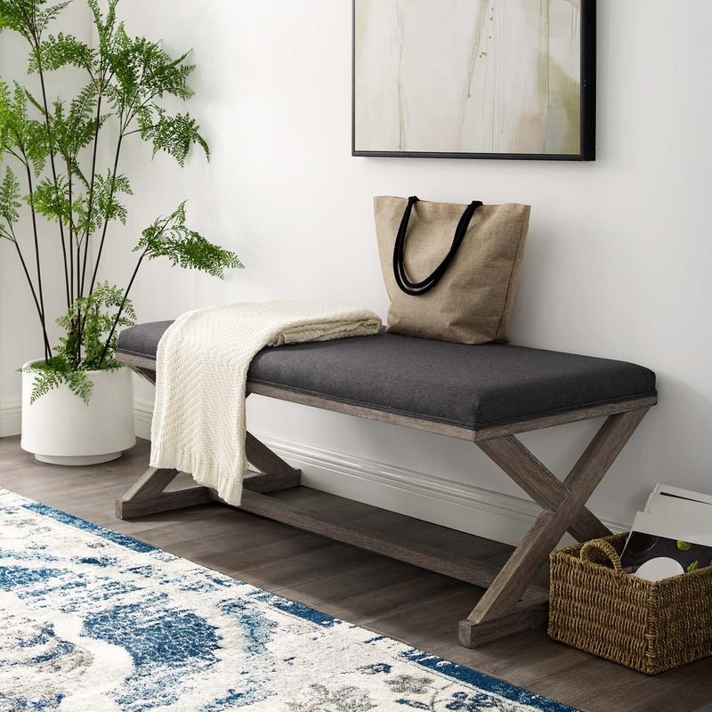 Province Vintage French X-Brace Upholstered Fabric Bench By Modway - EEI-3371
