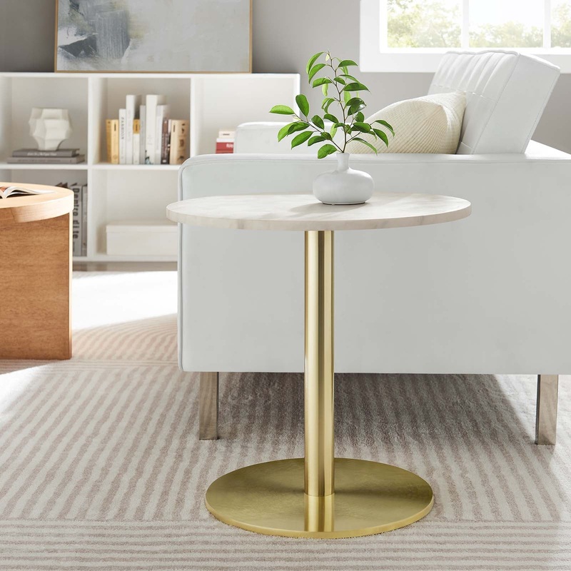 Viva Round White Marble Side Table By Modway - EEI-6609