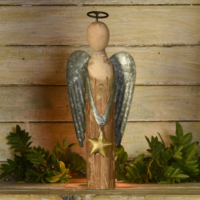 Angel with Star, Wood & Metal - Small Set Of 2 By HomArt