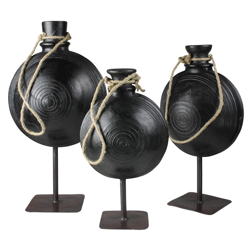 Bola Clay Pot on Stand - Small Set Of 2 By HomArt
