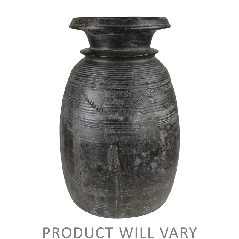 Carved Wood Pot, Dark - Large By HomArt