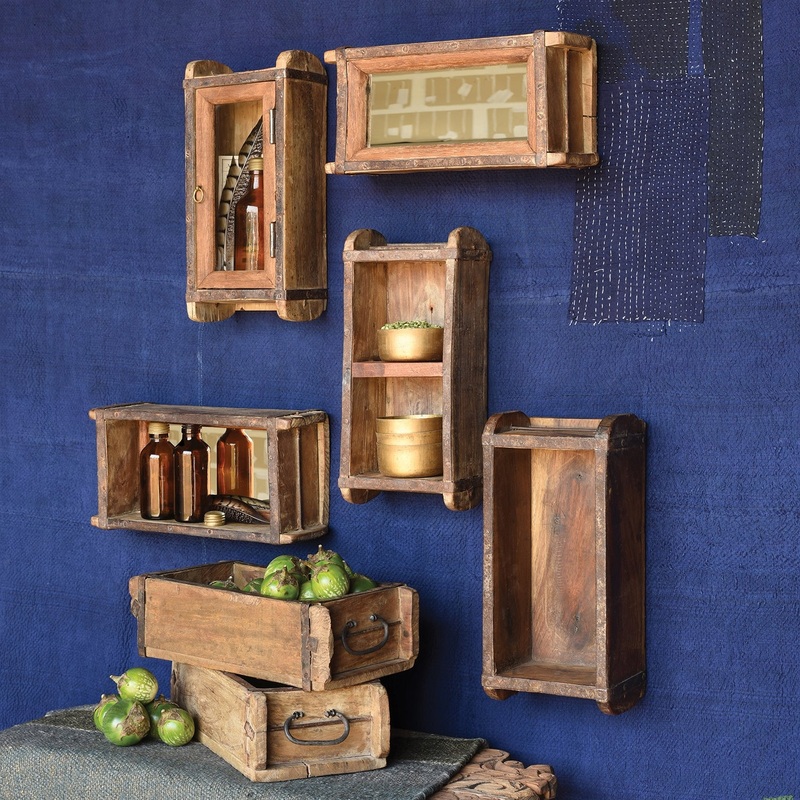 Indus Brick Mold - Cabinet with Glass Door Set Of 2 By HomArt