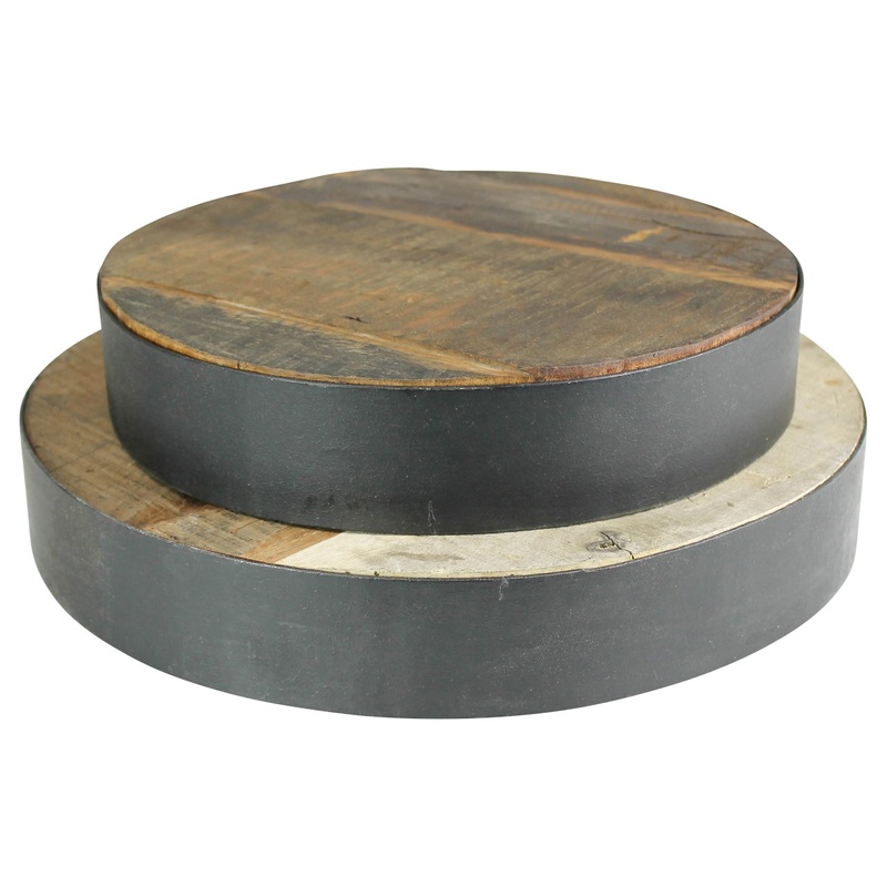 Newton Round Riser with Iron Band, ReclaiMedium Wood - Small Set Of 2 By HomArt