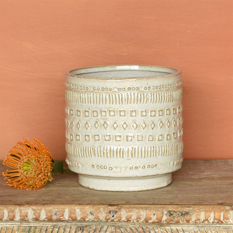 Peru Cachepot, Ceramic - Large - White Set Of 2 By HomArt