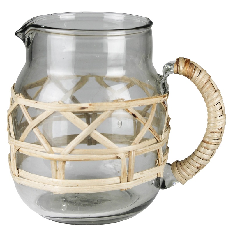 Reed Pitcher, Glass with Rattan Set Of 2 By HomArt