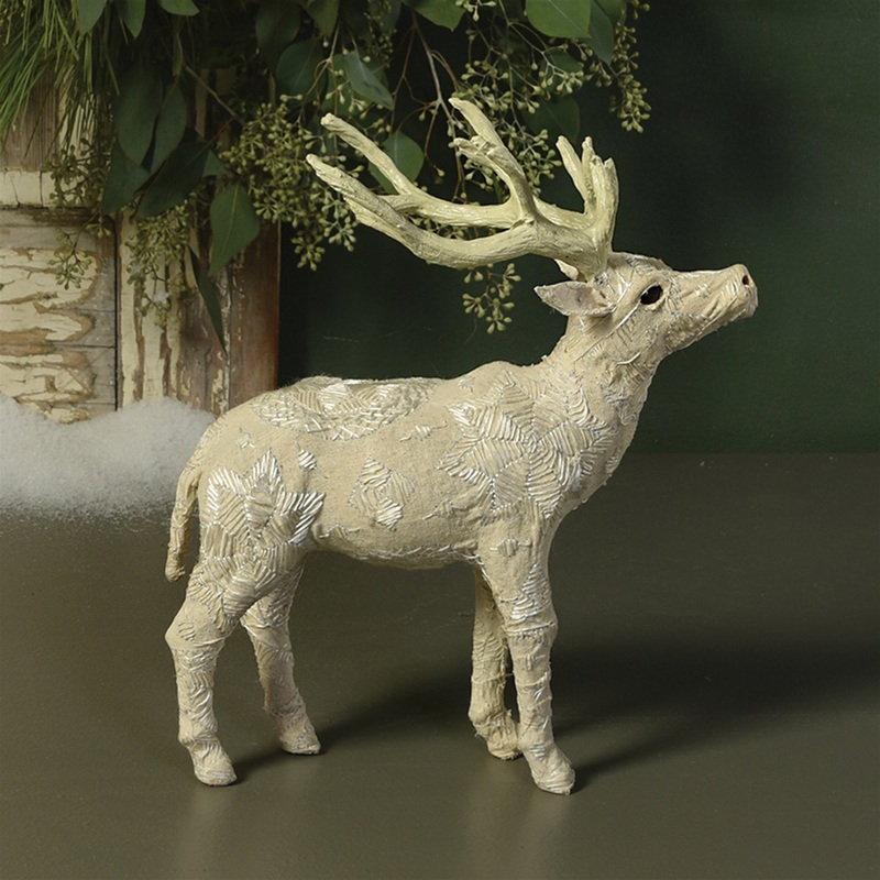 Scandinavian Stag Standing - Small - Embroidered White Set Of 2 By HomArt