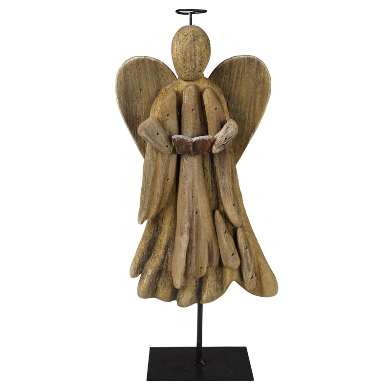 Angel on Stand, Wood - Wings Down Set Of 2 By HomArt