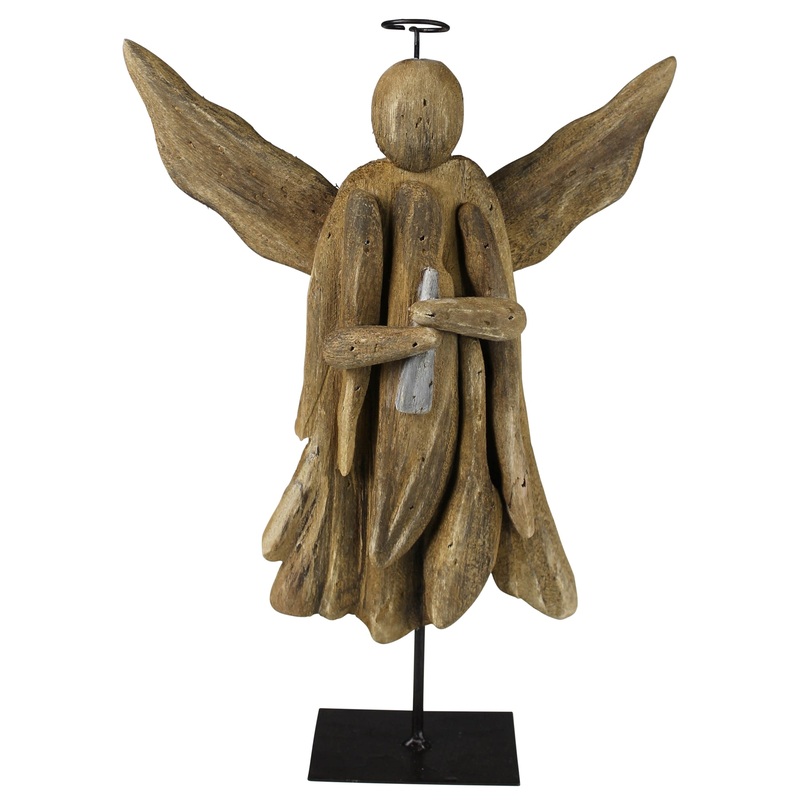 Angel on Stand, Wood - Wings Out Set Of 2 By HomArt