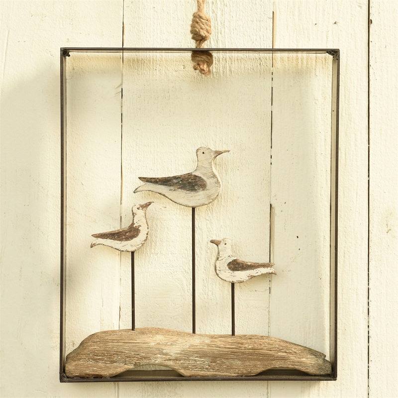 FraMedium Gulls, Wood and Metal - White & Natural Wood Set Of 3 By HomArt