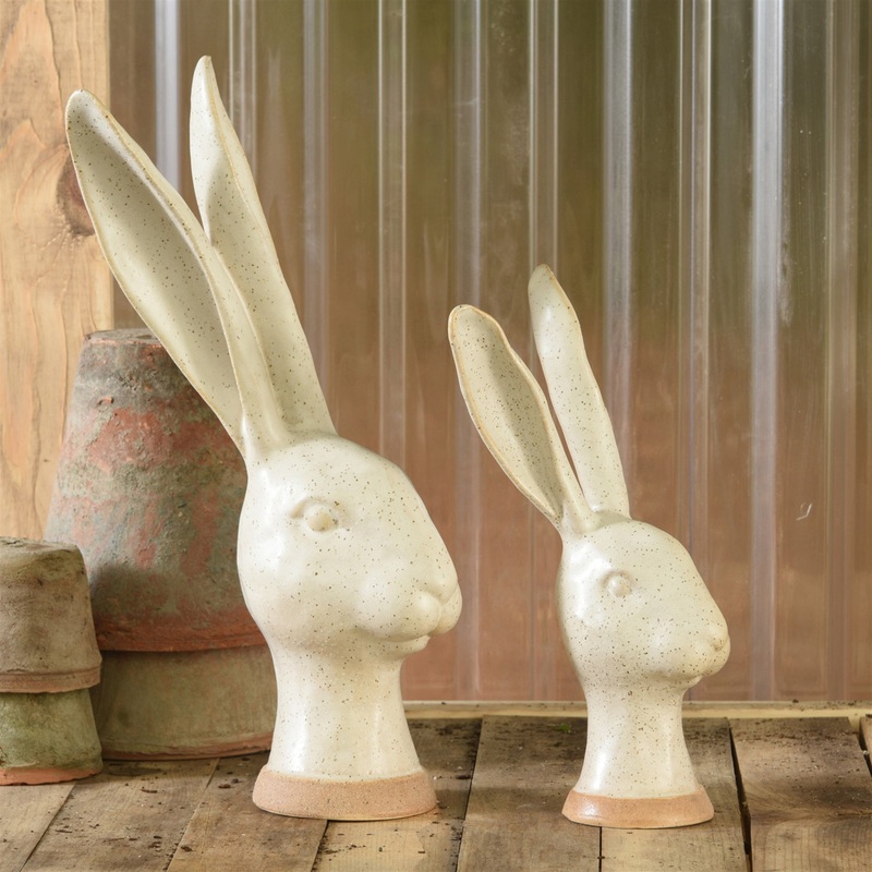 Hare Head, Ceramic - Large - Matte White Set Of 2 By HomArt