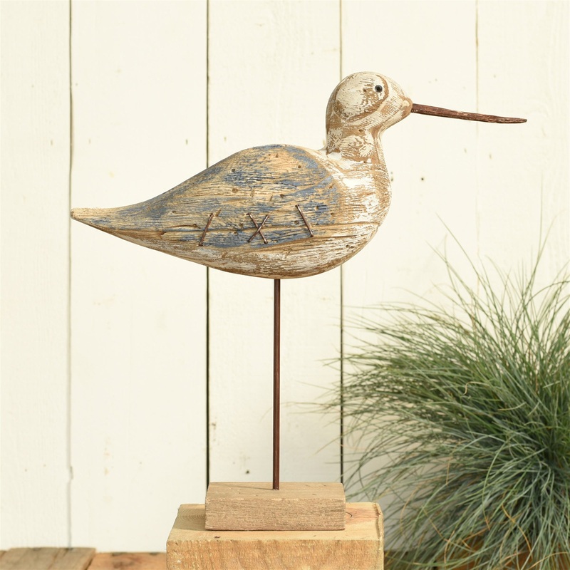 Kelso Wood Seagull - Sandpiper - Navy & Natural Wood Set Of 2 By HomArt