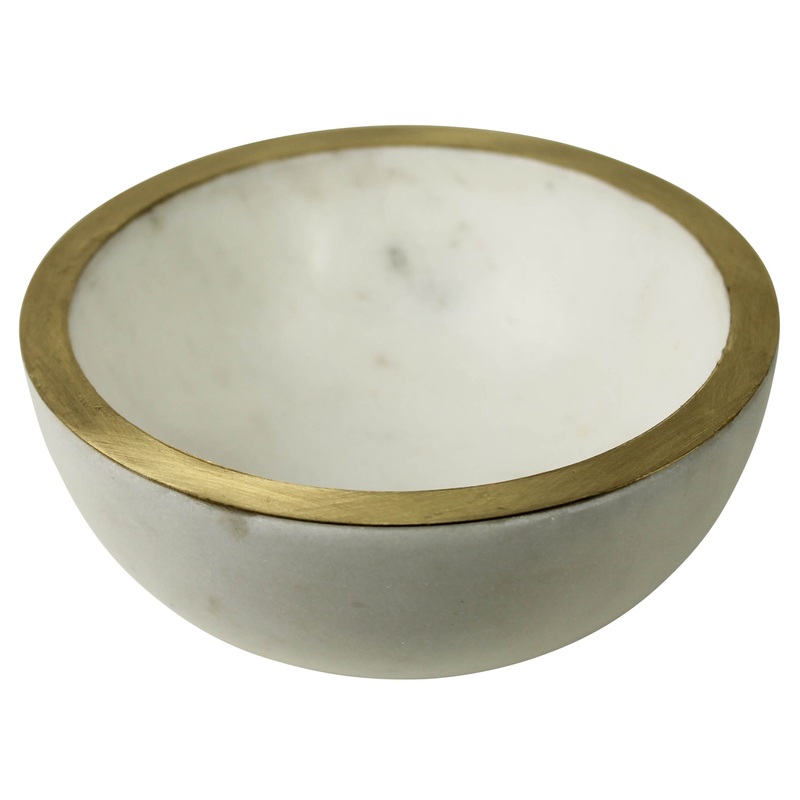 Loren Bowl with Brass Edge, Marble - Large Set Of 2 By HomArt