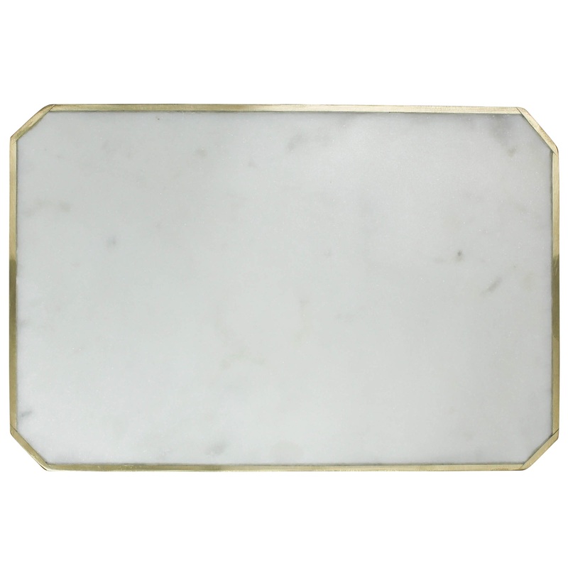 Loren Platter with Brass Edge, Marble - Rectangle By HomArt