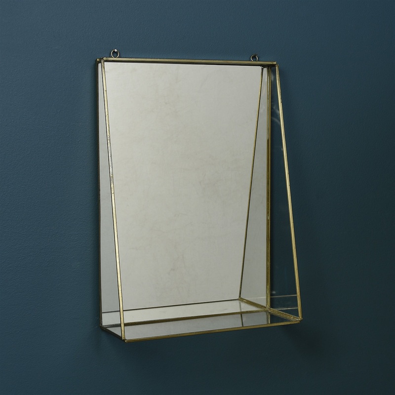Monroe Mirror with Shelf - Large - Brass By HomArt