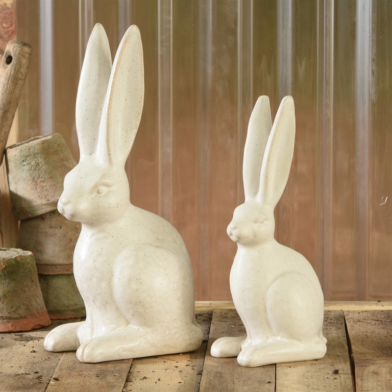 Sitting Hare, Ceramic - Large - Matte White Set Of 2 By HomArt