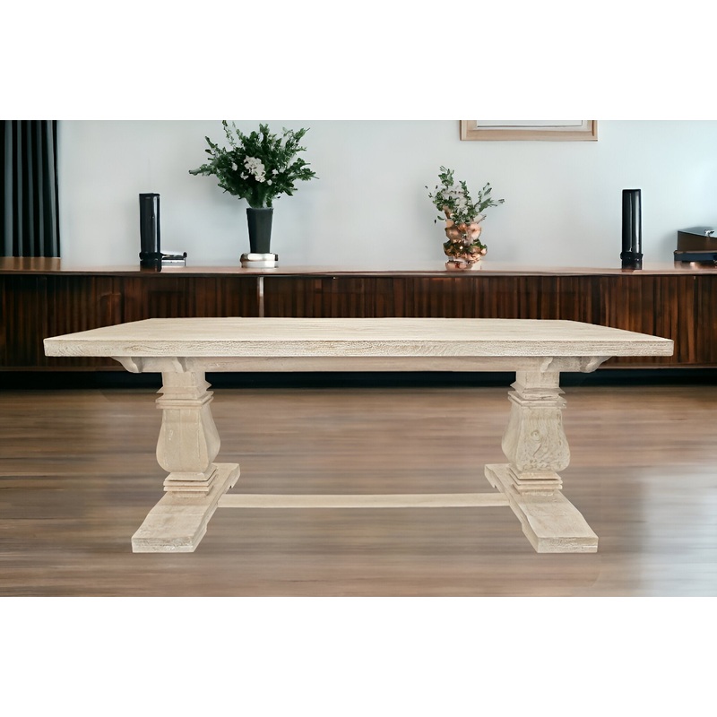 Antiqued White Solid Wood Trestle Base Dining Table By Homeroots
