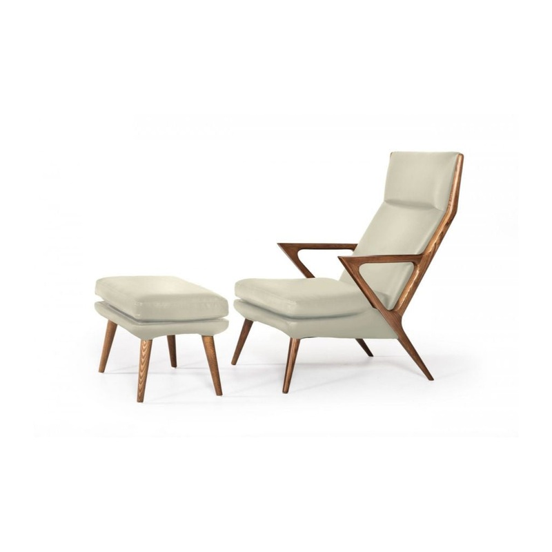 Beige And Brown Faux Leather Lounge Chair With Ottoman By Homeroots