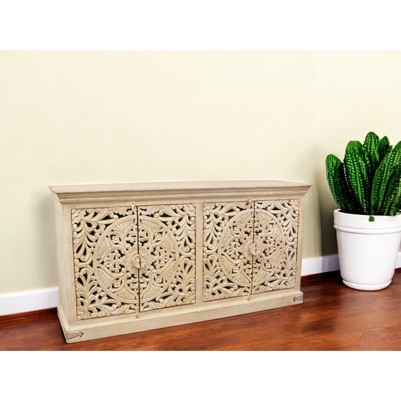 Beige Solid Wood Sideboard with Four Doors By Homeroots