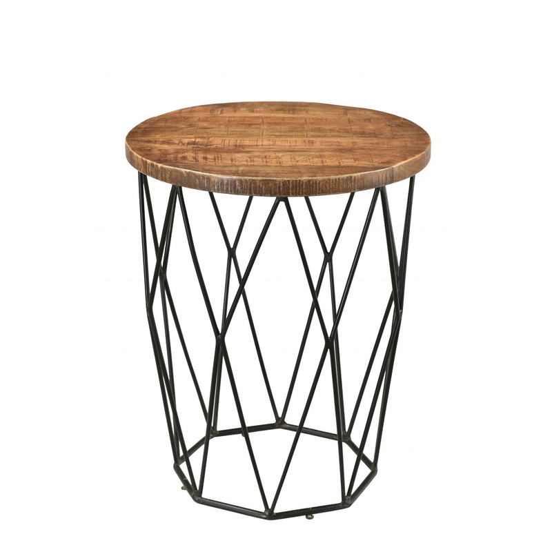 Black And Natural Brown Solid Wood And Iron Round End Table By Homeroots