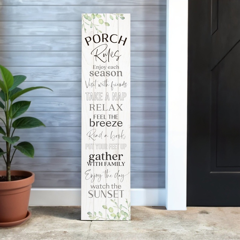 Black and White Porch Rules Solid Wood Wall Decor By Homeroots