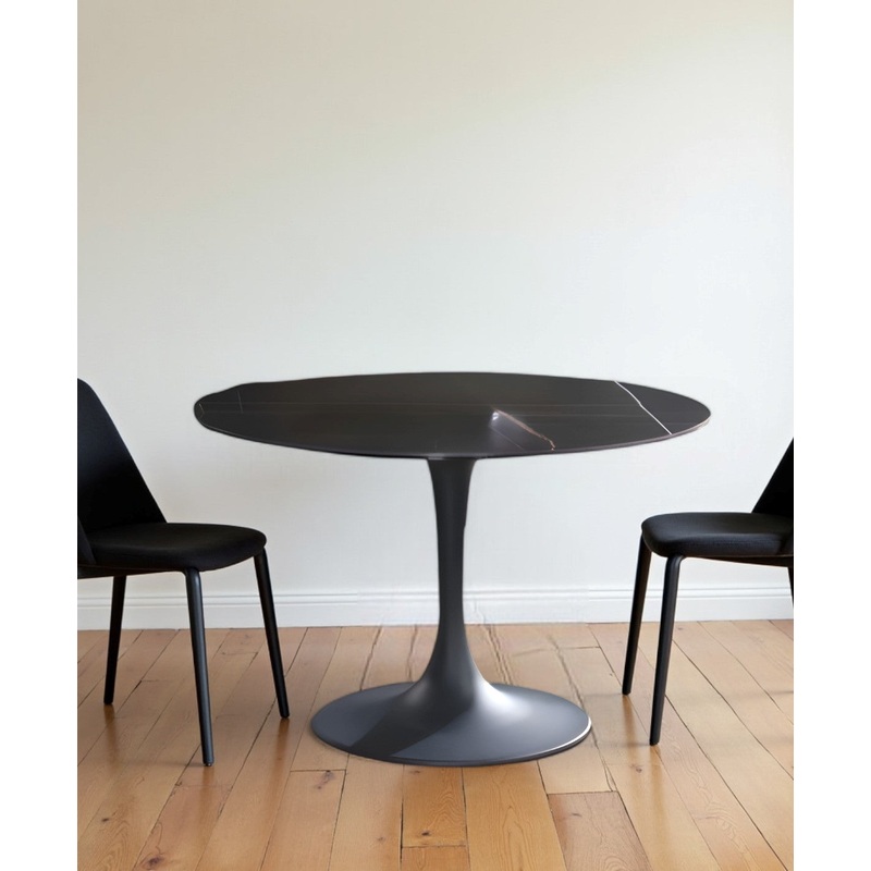 Black Rounded Ceramic And Metal Pedestal Base Dining Table By Homeroots