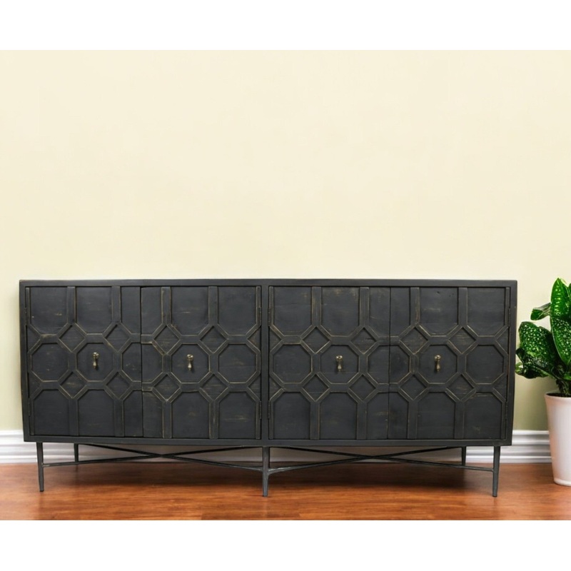 Black Solid Wood Sideboard with Four Doors By Homeroots