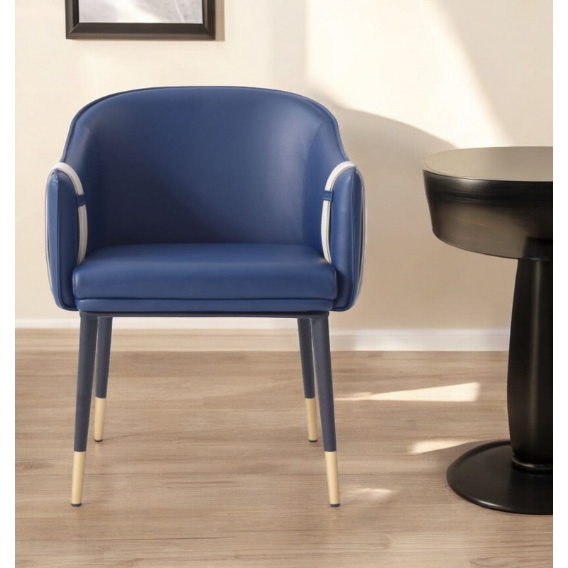 Blue and Beige And Black Upholstered Faux Leather Dining Arm Chair By Homeroots