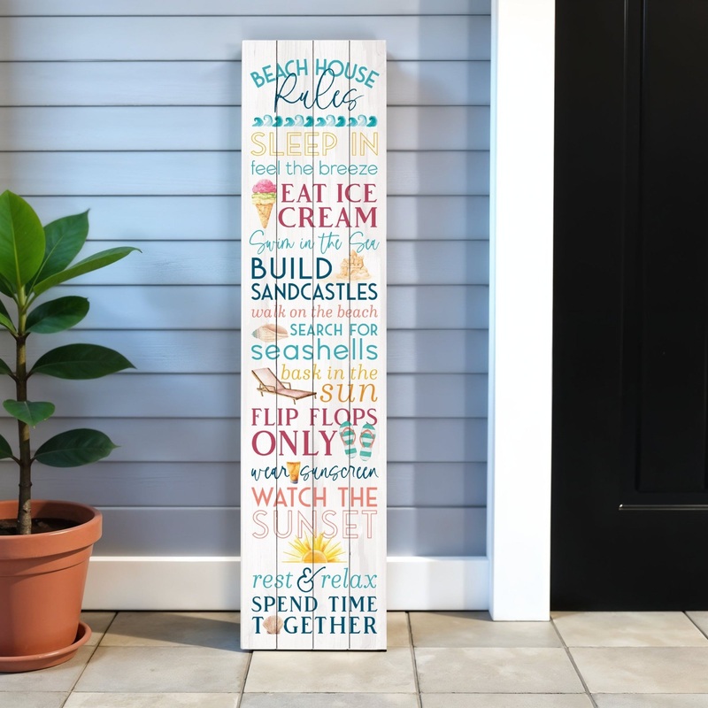 Blue and White Beach House Solid Wood Wall Decor By Homeroots